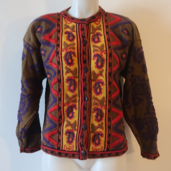 Womens Kitty Hawk By Vivian Wang Brown/Multi Print Cardigan Sweater S * - Picture 2 of 7
